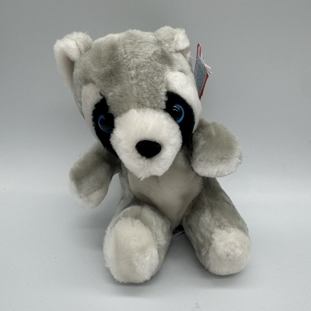 Vintage Swib Racoon Plush Stuffed Animal Sitting 1984 Korea Blue Eyes NWT